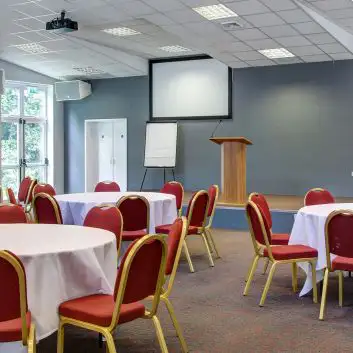 Conference room with tables and chairs
