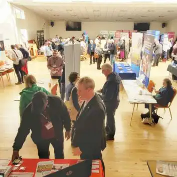 People in an exhibition hall