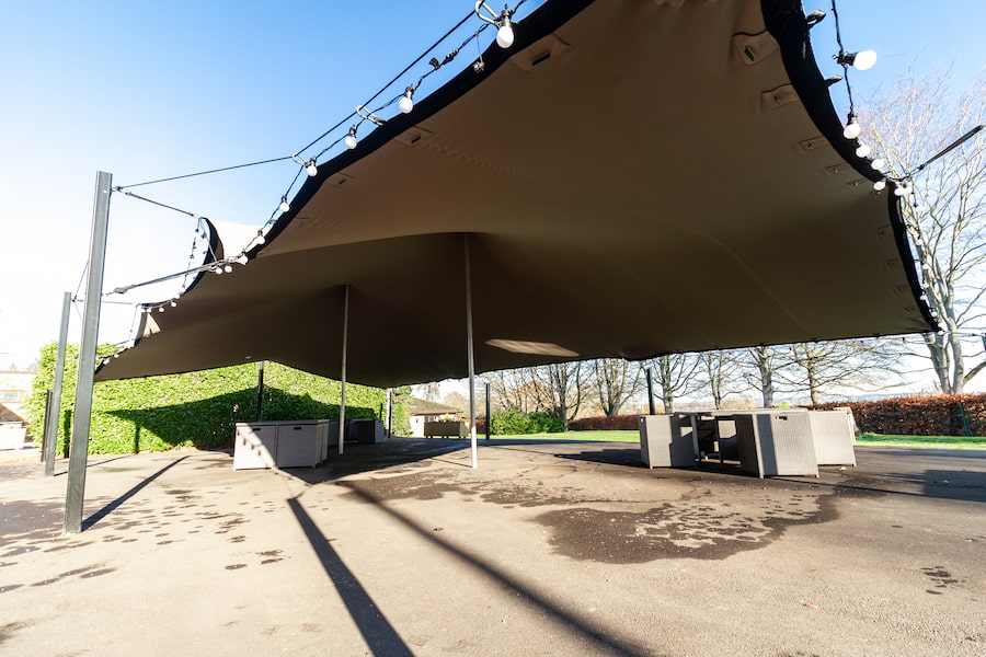 A wide angle view of the stretch tent.
