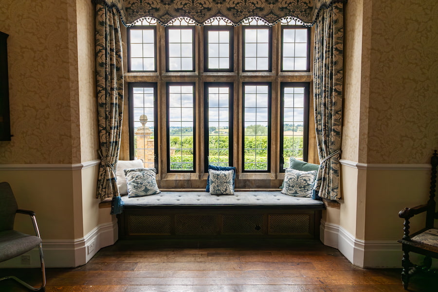 Looking out a bay window in the Rowan to show the views of the countryside.