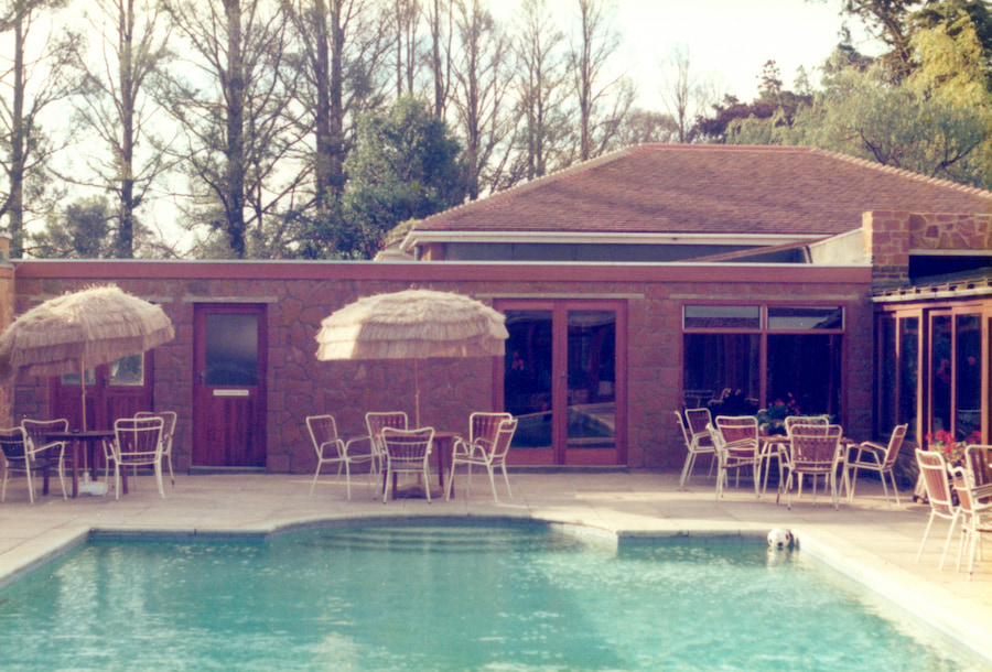 The swimming pool back in the 70s where the dining room is located.