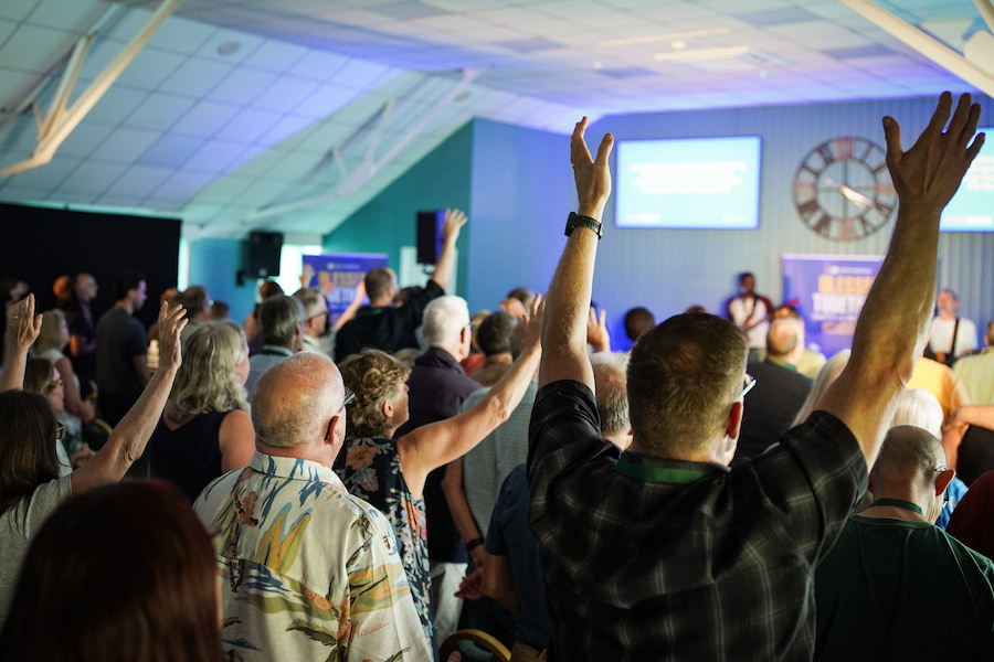Green Pastures group worshipping in the Main Conference Hall at The Hayes.