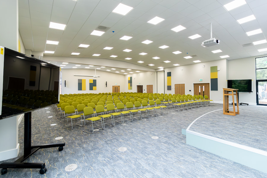 Kinton Hall from the front showing huge flat screen tvs.
