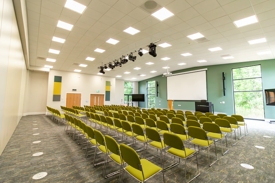 Kinton Hall 1 set out in Theatre style.