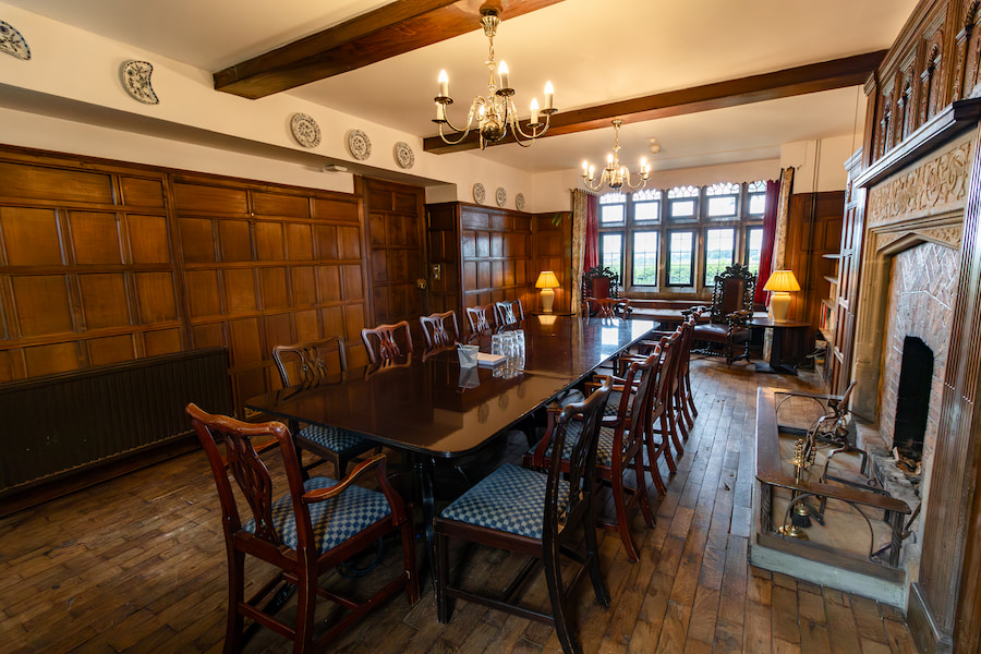 Library set out in boardroom style showing the country views through the window.