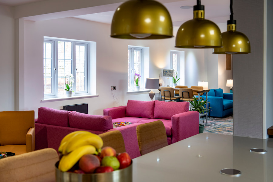 An image of LED lights in the Ellen Lounge at High Leigh.